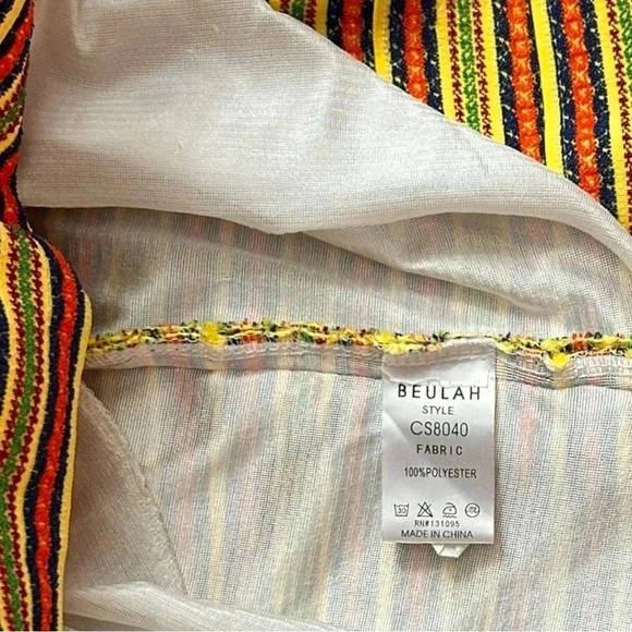 BEULAH STYLE Yellow Elastic Band Skirt Short Multicolor Stripe Lined sz L - Picture 6 of 7